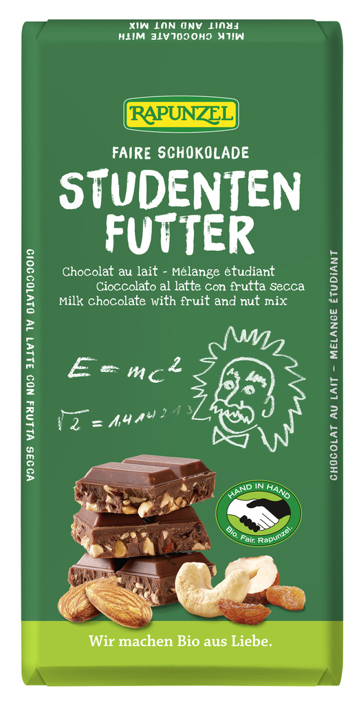 BIO Studentská směs - mléčná čokoláda s oříšky a sušeným ovocem 200 g Rapunzel 